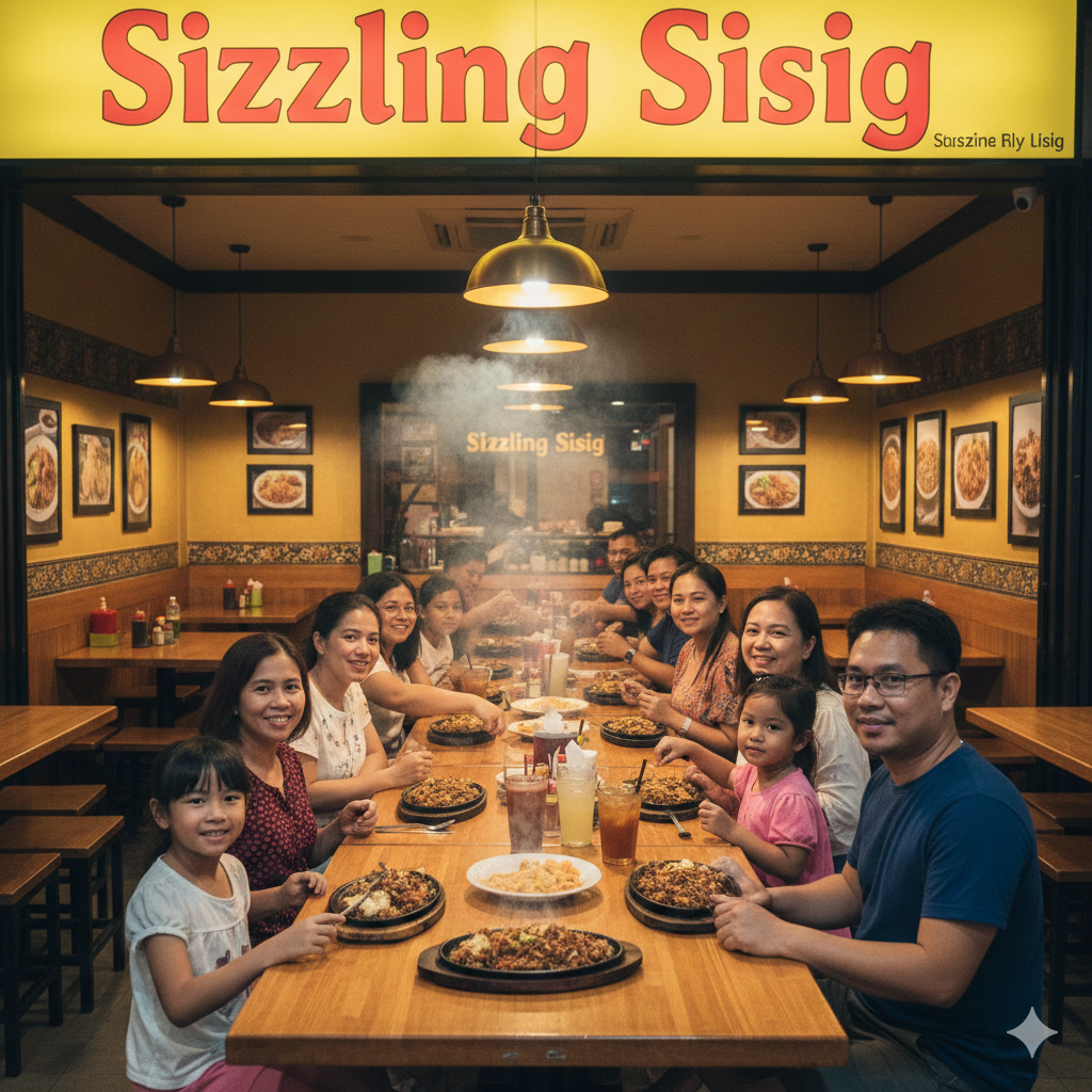 Happy family enjoys sisig